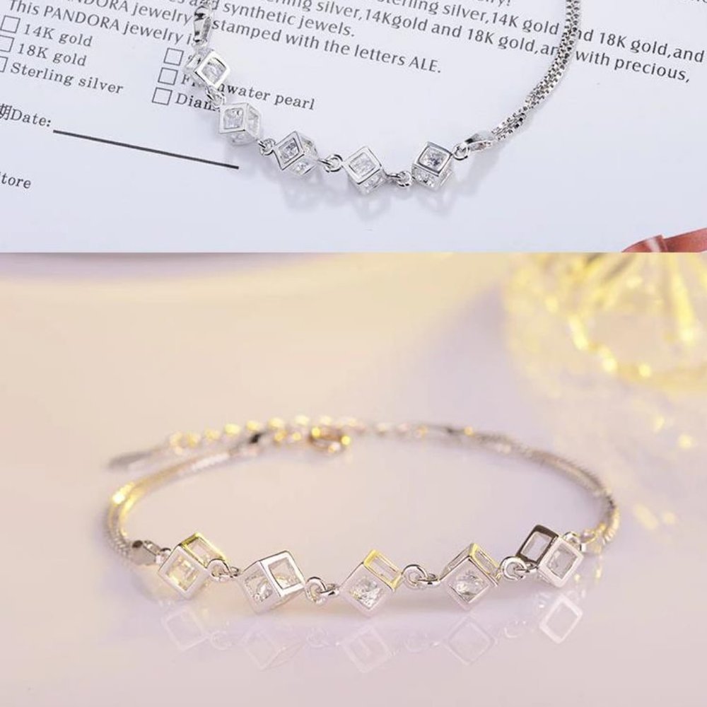 NEW [Set of 3] 925 Sterling Silver Diamond Cube x - Picture 4 of 8
